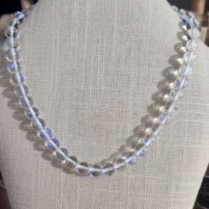 Stainless steel clear aura quartz necklace